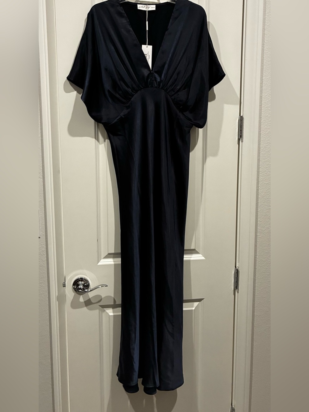 Petal & Pup Navy Satin V-Neck Dolman Maxi Dress XL NWT